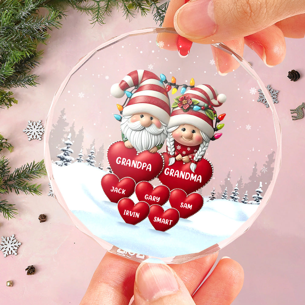 Every Time We Love, Every Time We Give, It's Christmas - Family Personalized Custom Circle Glass Ornament - Christmas Gift For Grandpa, Grandma