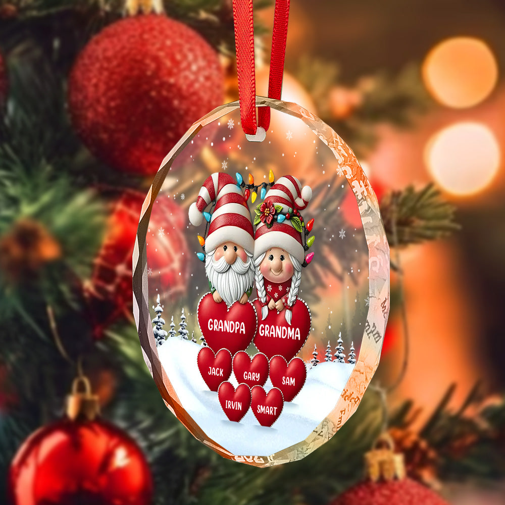 Every Time We Love, Every Time We Give, It's Christmas - Family Personalized Custom Circle Glass Ornament - Christmas Gift For Grandpa, Grandma
