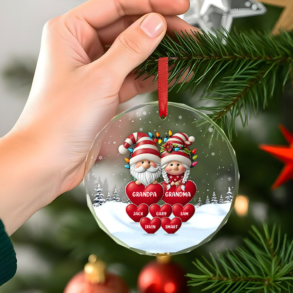 Every Time We Love, Every Time We Give, It's Christmas - Family Personalized Custom Circle Glass Ornament - Christmas Gift For Grandpa, Grandma