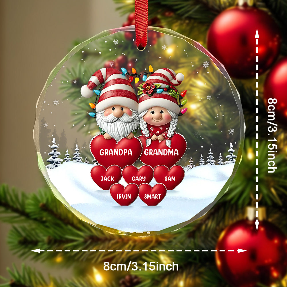 Every Time We Love, Every Time We Give, It's Christmas - Family Personalized Custom Circle Glass Ornament - Christmas Gift For Grandpa, Grandma