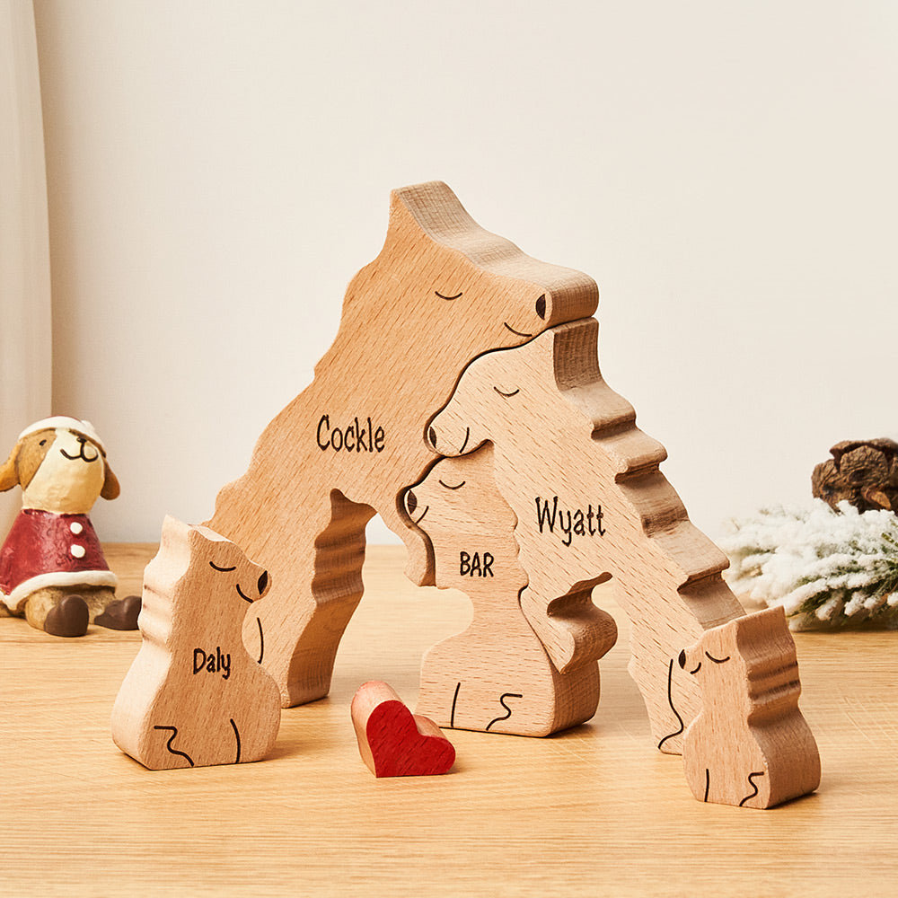 Custom Names Wooden Wolf Family Puzzle Home Decor Mother's Day Gifts