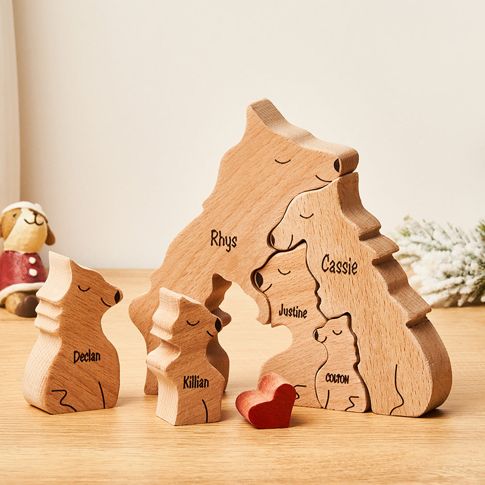 Custom Names Wooden Wolf Family Puzzle Home Decor Mother's Day Gifts
