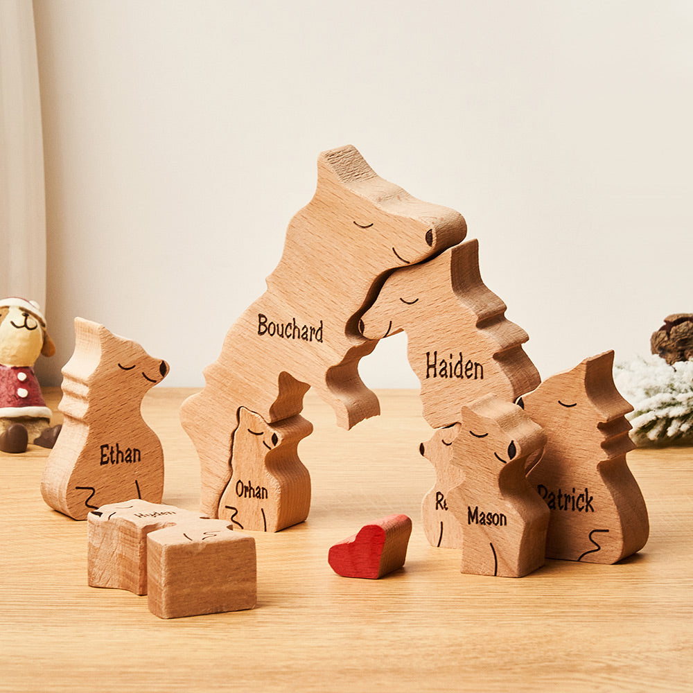 Custom Names Wooden Wolf Family Puzzle Home Decor Mother's Day Gifts