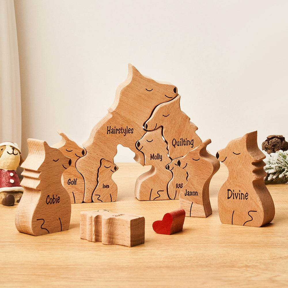 Custom Names Wooden Wolf Family Puzzle Home Decor Mother's Day Gifts