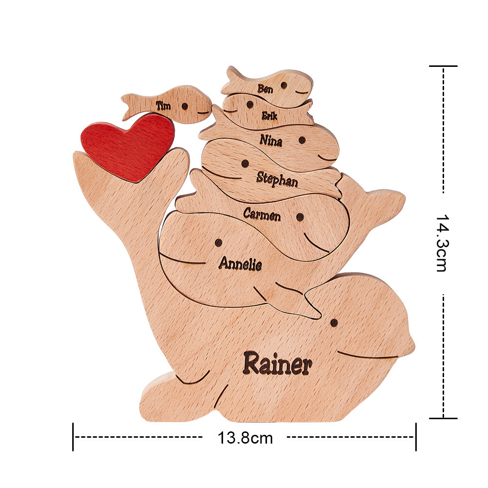 Custom Names Wooden Dolphins Family Puzzle Home Decor Mother's Day Gifts
