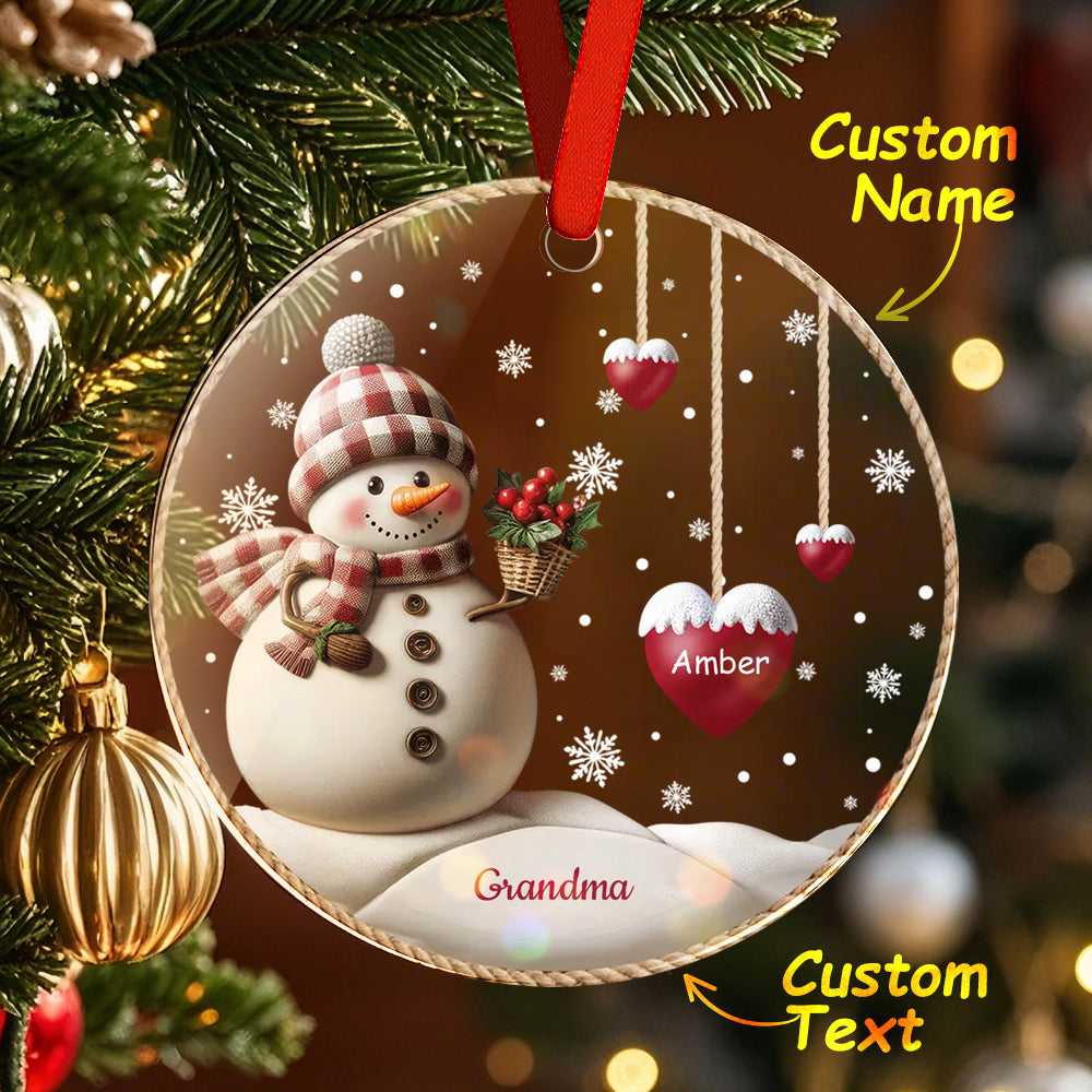 Happy Christmas Snowman Grandma Mom Hanging Sweet Heart Kids Personalized Ornament