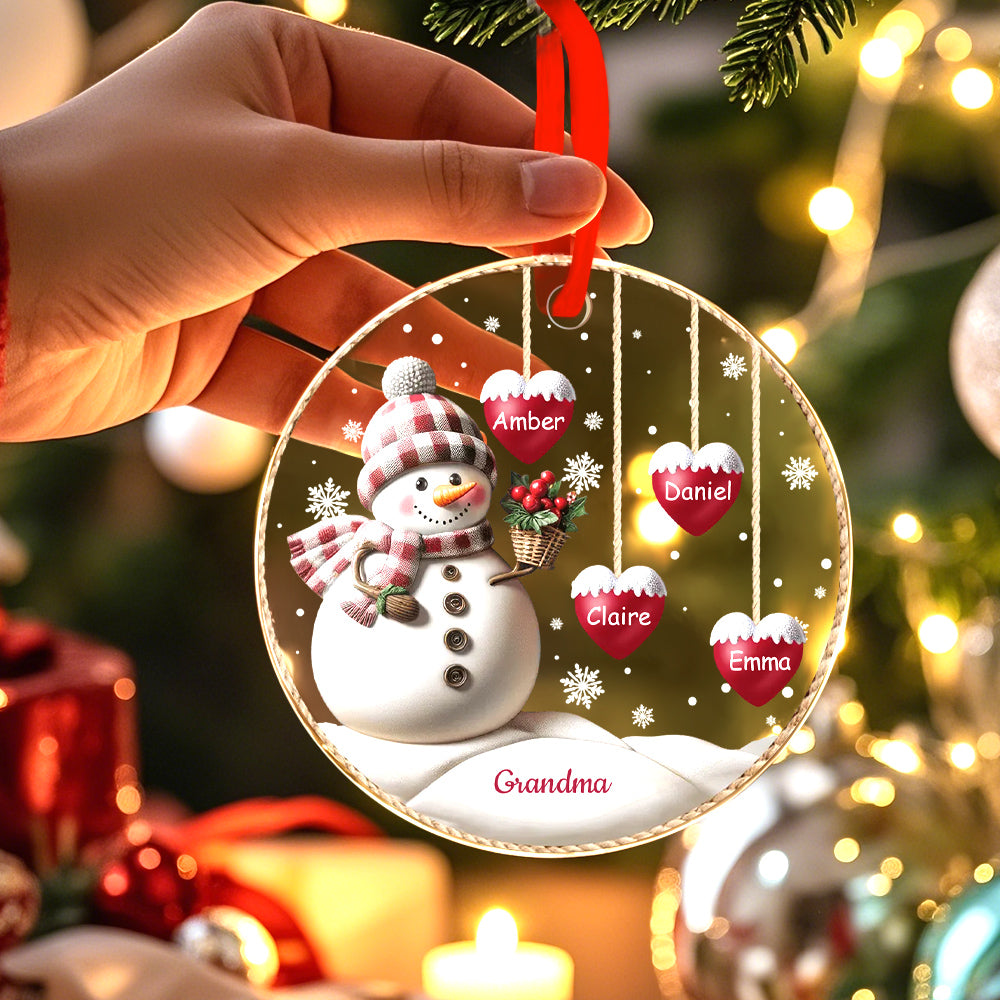 Happy Christmas Snowman Grandma Mom Hanging Sweet Heart Kids Personalized Ornament