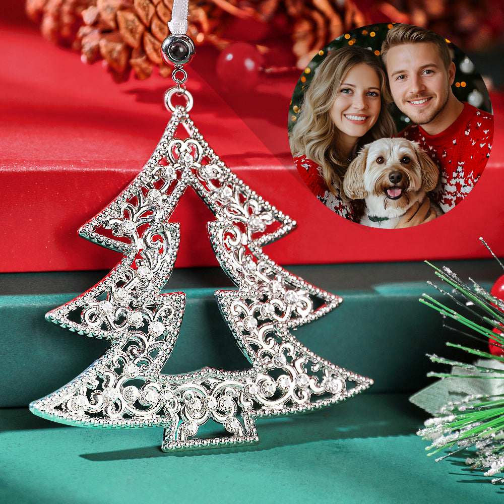 Personalized Christmas Projection Ornaments Heart Shape for Christmas Tree Custom Photo Ornaments Christmas Gifts For Family For Lover