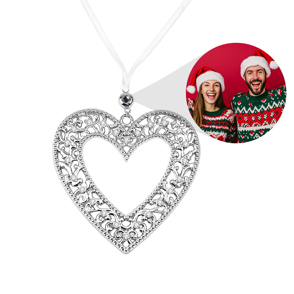 Personalized Christmas Projection Ornaments Heart Shape for Christmas Tree Custom Photo Ornaments Christmas Gifts For Family For Lover