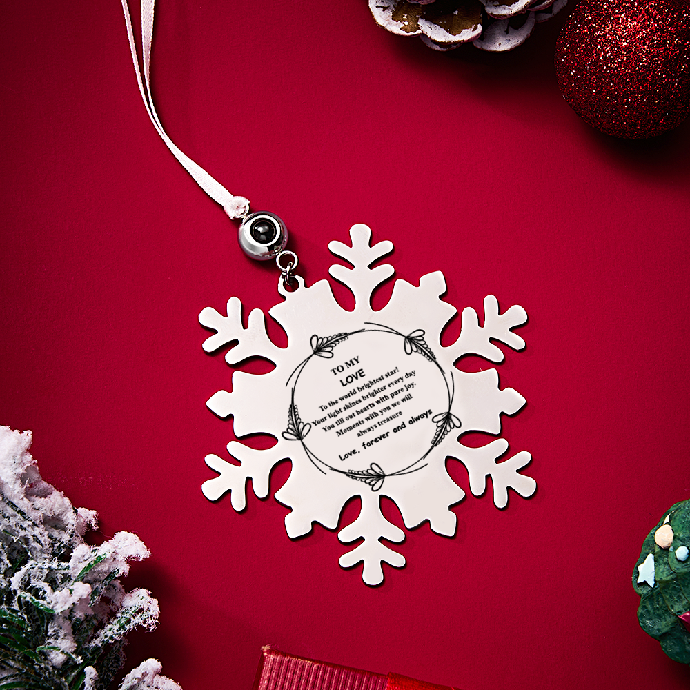 Personalized Photo and Text Snowflake Projection Ornaments Christmas Tree Decoration Engraving Ornaments for Christmas Gifts