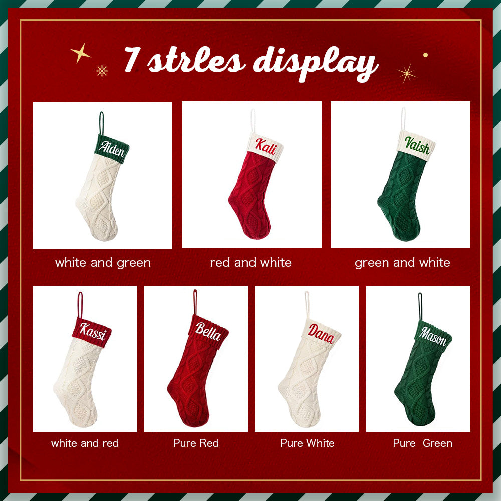 Personalized Christmas Stocking Custom Name Family Knitted Decoration Socks Ornament For Family For Kids (1 pcs)