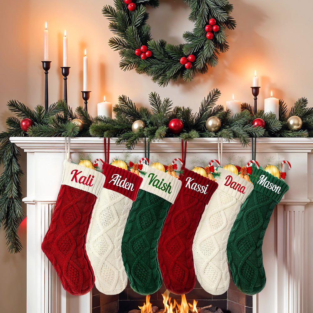 Personalized Christmas Stocking Custom Name Family Knitted Decoration Socks Ornament For Family For Kids (1 pcs)