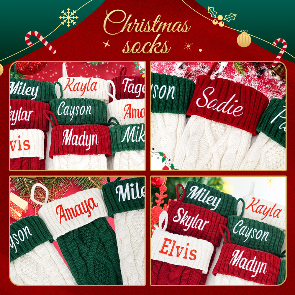 Personalized Christmas Stocking Custom Name Family Knitted Decoration Socks Ornament For Family For Kids (1 pcs)