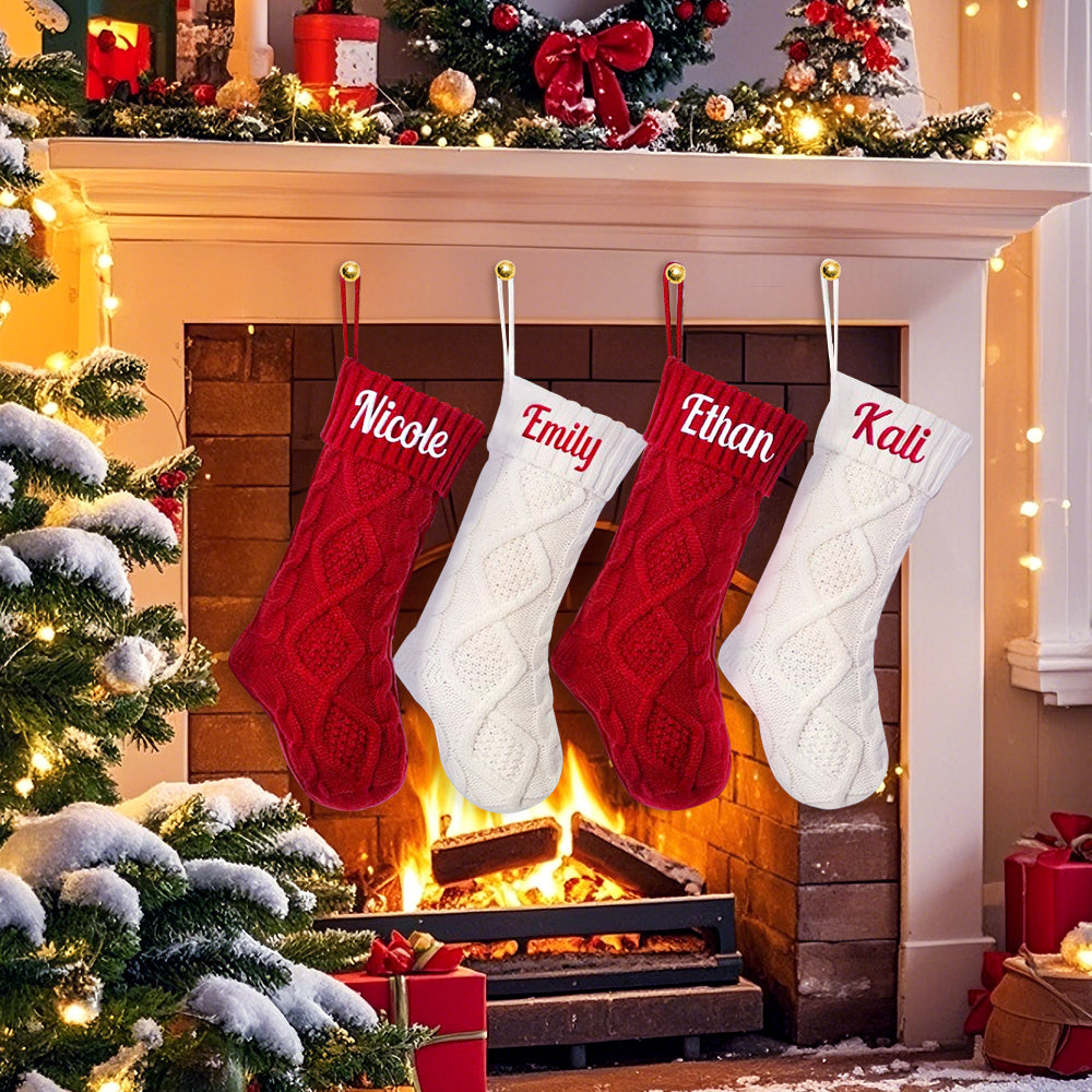 Personalized Christmas Stocking Custom Name Family Knitted Decoration Socks Ornament For Family For Kids (1 pcs)