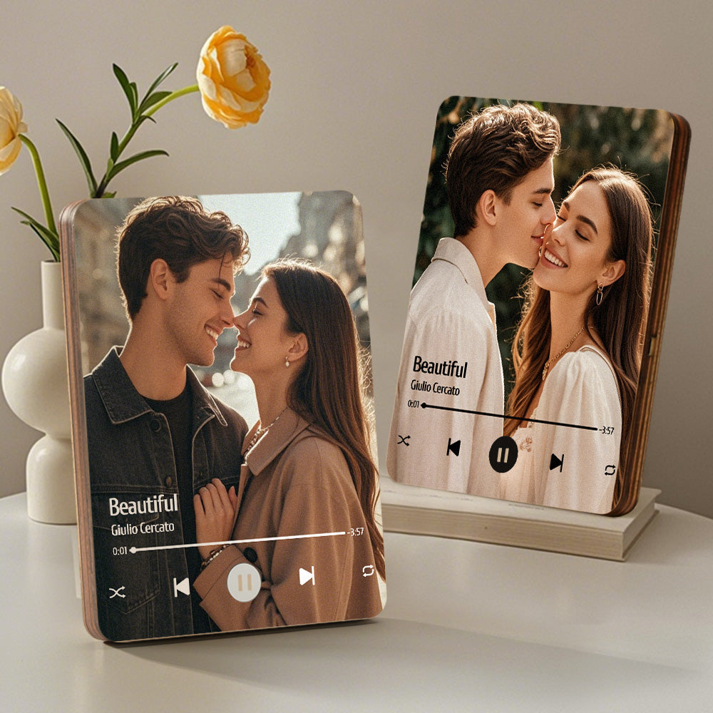 Custom Music Photo Frame That Plays Music Without Cell Phone Wooden Music Record Player Wedding Anniversary Gifts