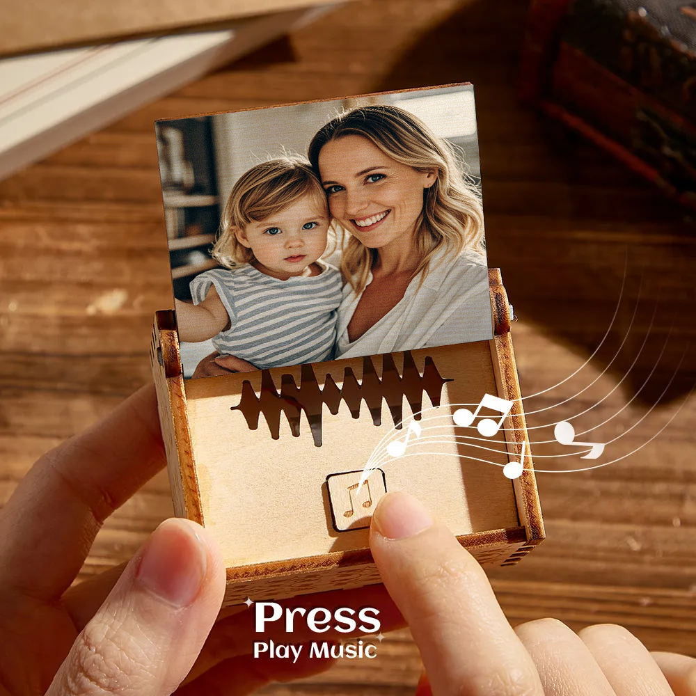 Custom Digital Music Box Any song Tune or Voice Personalized  Wooden Photo Music Box with Text Anniversary Gifts Mother's Day Gift