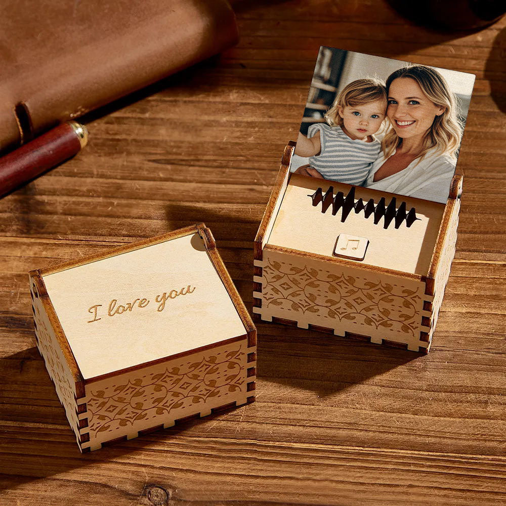 Custom Digital Music Box Any song Tune or Voice Personalized  Wooden Photo Music Box with Text Anniversary Gifts Mother's Day Gift