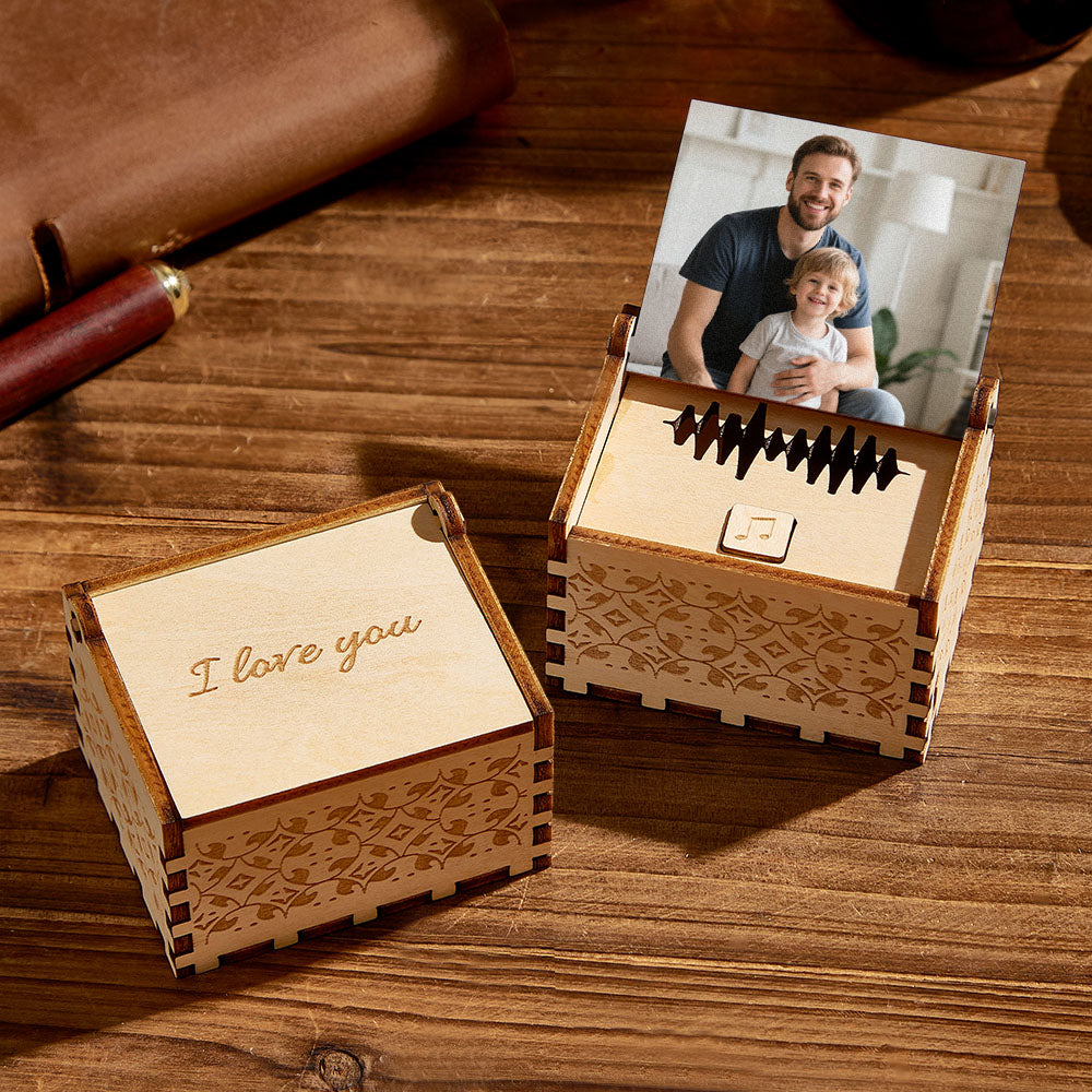 Custom Digital Music Box Any song Tune or Voice Personalized  Wooden Photo Music Box with Text Father's Day Gift
