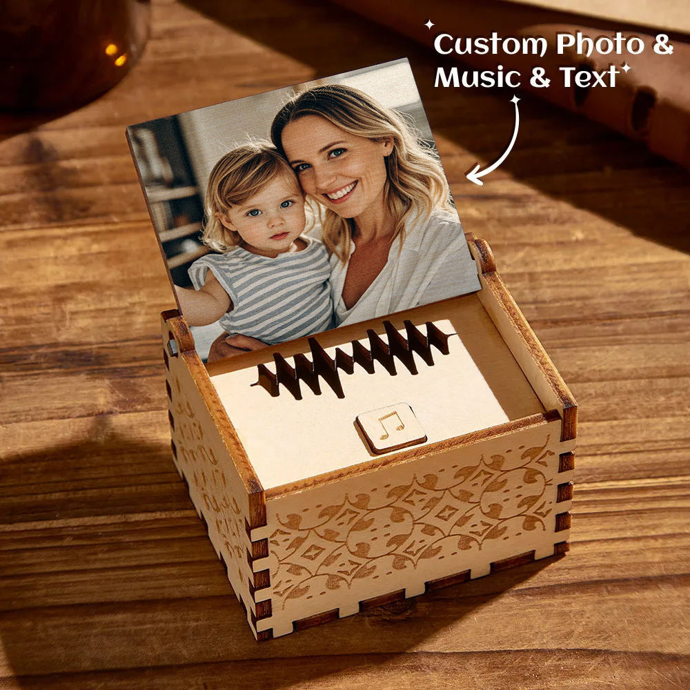 Custom Digital Music Box Any song Tune or Voice Personalized  Wooden Photo Music Box with Text Anniversary Gifts Mother's Day Gift