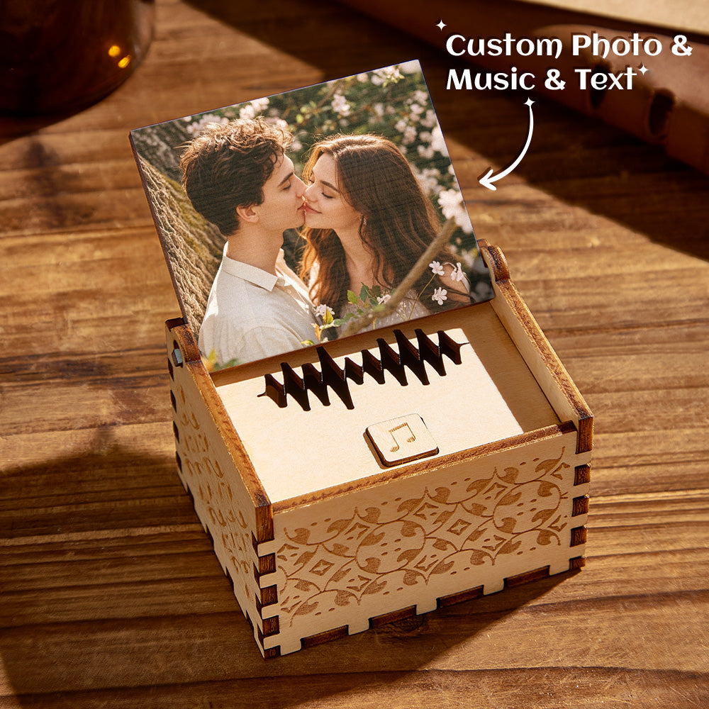 Custom Digital Music Box Any song Tune or Voice Personalized  Wooden Photo Music Box with Text Anniversary Gifts Mother's Day Gift