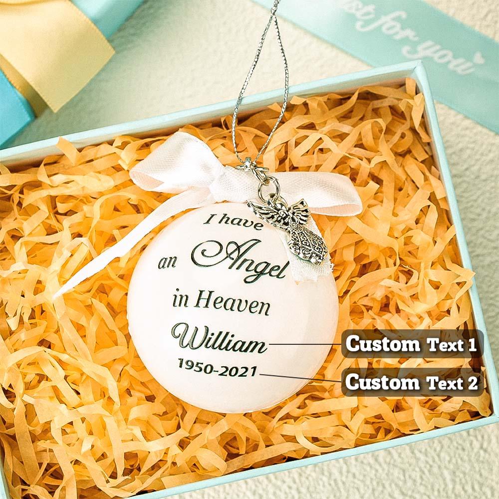 Personalized Ornaments Feather Ball Angel In Heaven Memorial Ornament