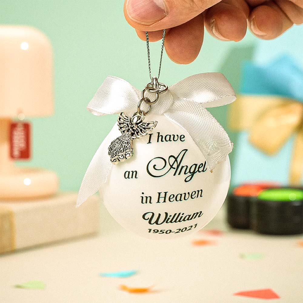 Personalized Ornaments Feather Ball Angel In Heaven Memorial Ornament