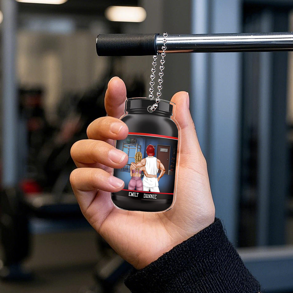 Personalized Gym Couple Car Ornament - At The Gym With My Beast/Beauty