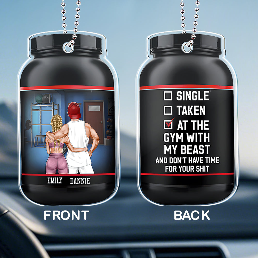 Personalized Gym Couple Car Ornament - At The Gym With My Beast/Beauty