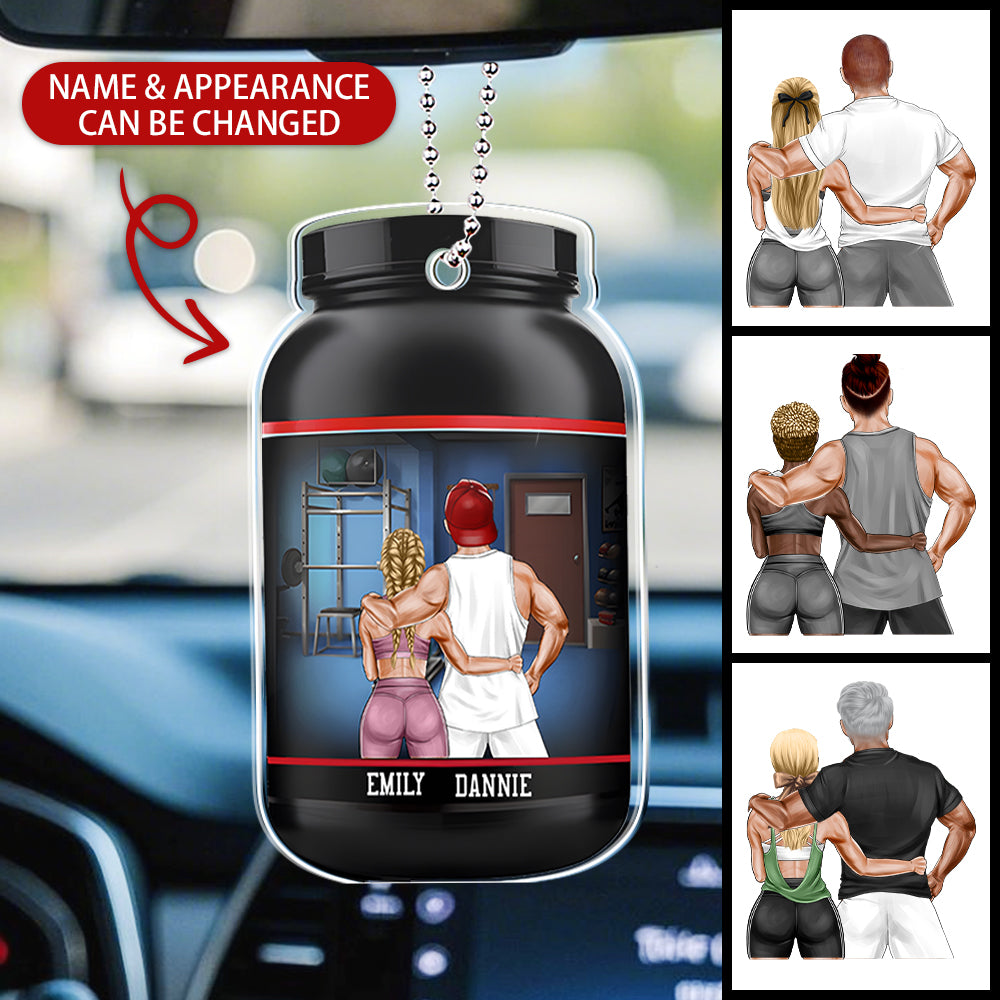 Personalized Gym Couple Car Ornament - At The Gym With My Beast/Beauty