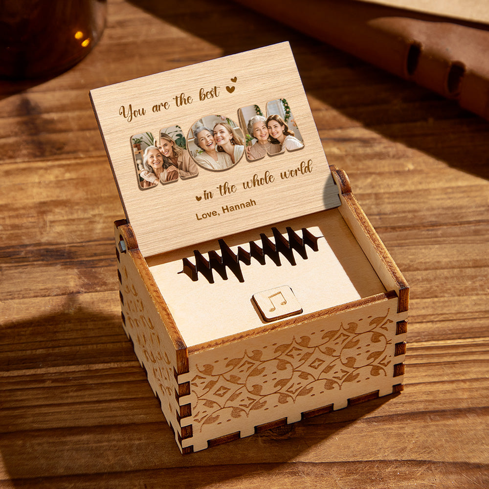Personalized Wooden Photo Music Box Custom Best Mom Music Box Gift for Mother
