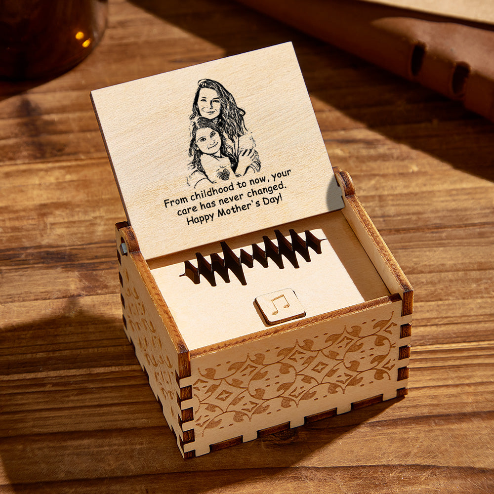 Custom Photo and Text Digital Music Box Any Song Tune or Voice Personalized Wooden Photo Music Box Mother's Day Gift