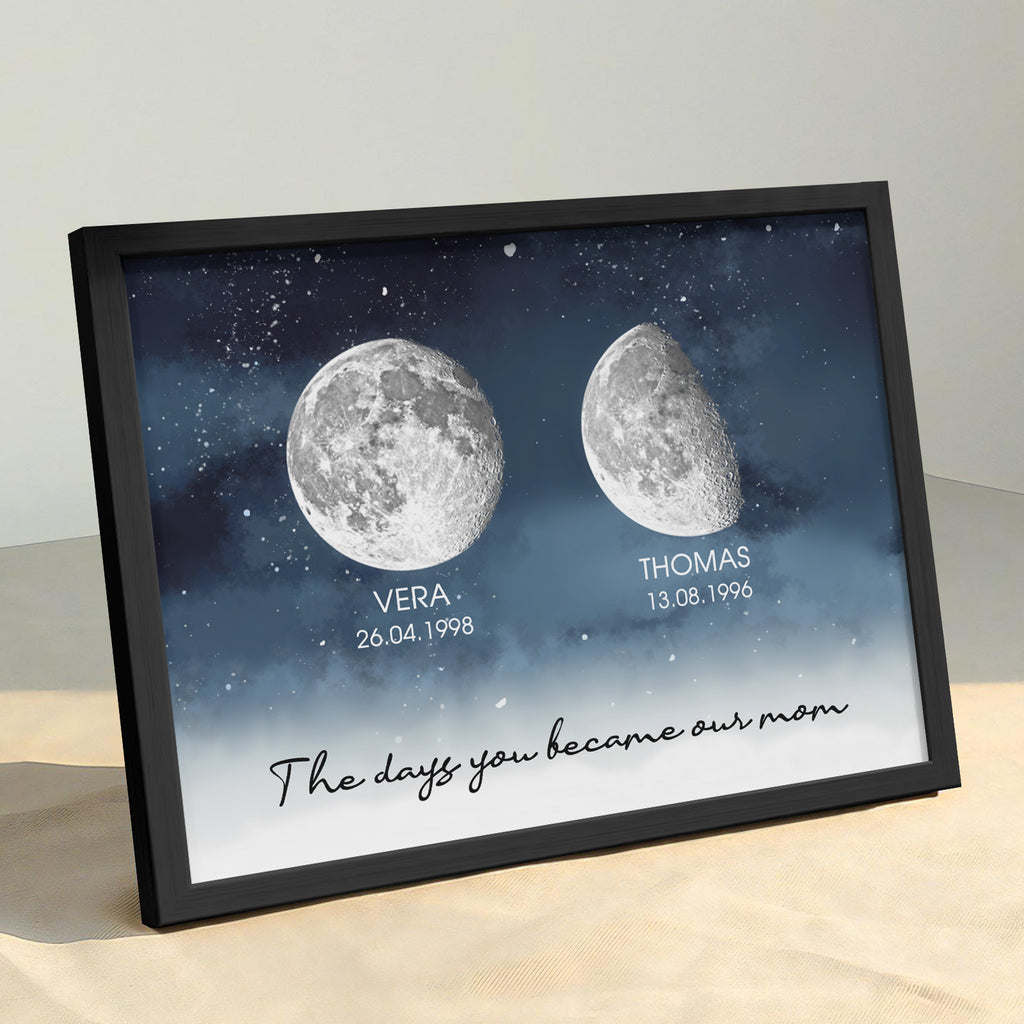Personalized Starry Night The Day You Became Mom Custom Birth Moon Phase With Kids Names Ideal Gifts for Mother's Day Gifts