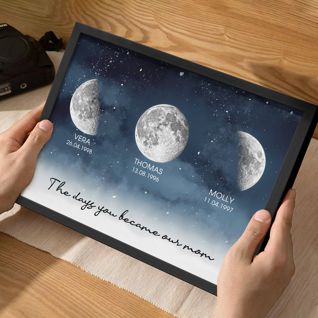 Personalized Starry Night The Day You Became Mom Custom Birth Moon Phase With Kids Names Ideal Gifts for Mother's Day Gifts