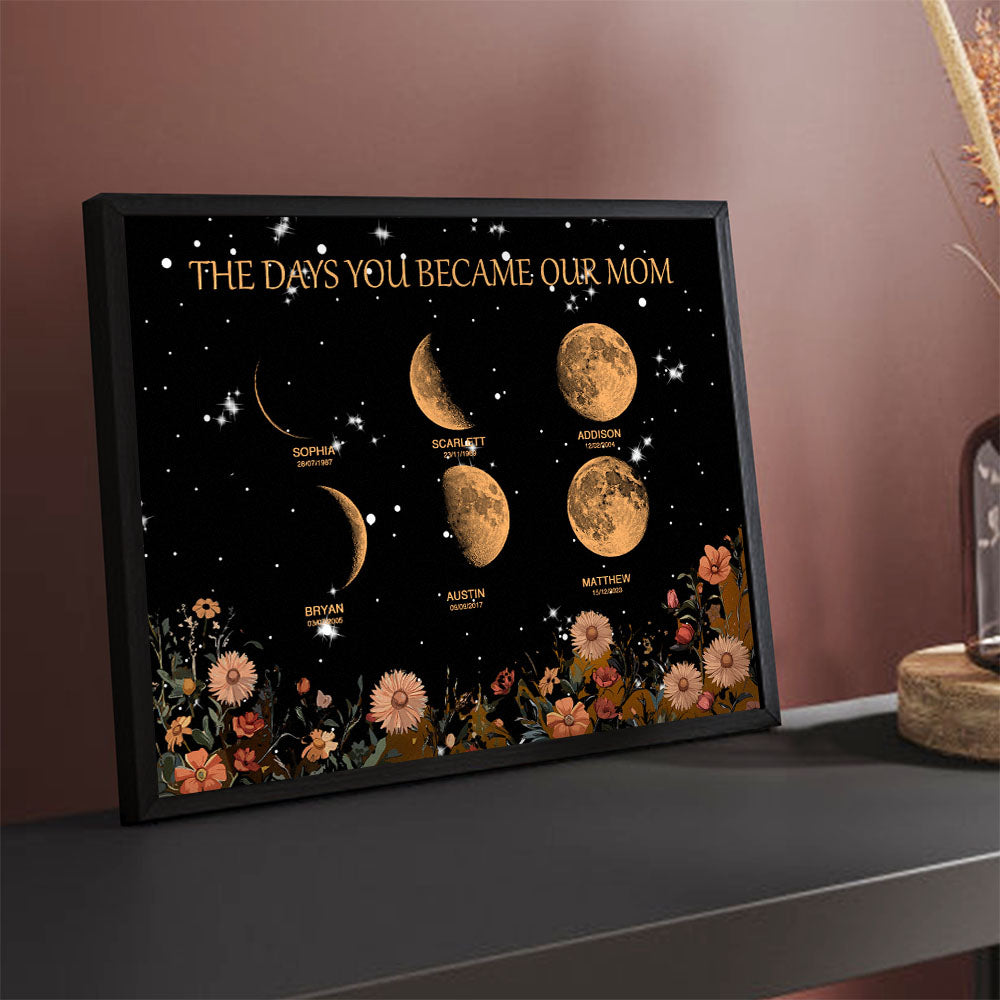 Mother's Day Gift Custom Moon Phase and Names Wooden Frame with Your Text