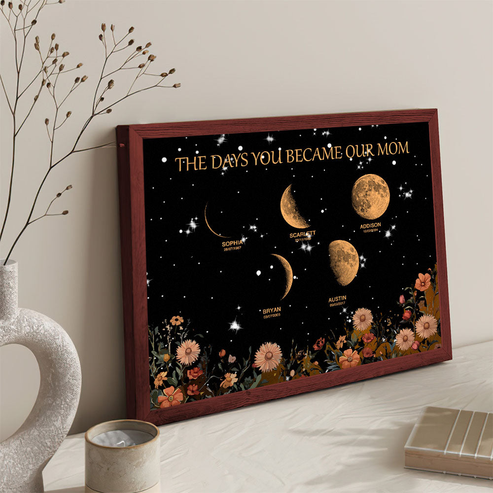 Mother's Day Gift Custom Moon Phase and Names Wooden Frame with Your Text
