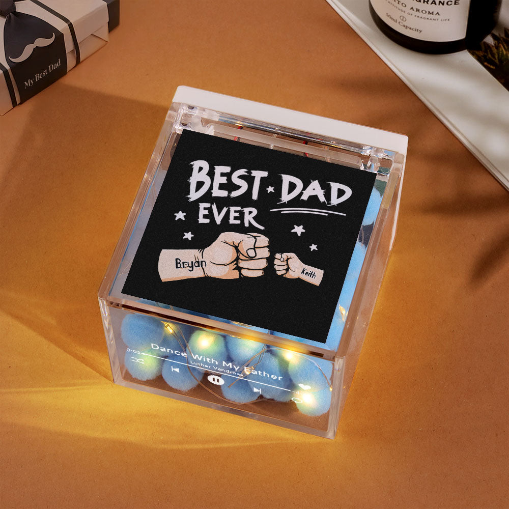 The Best Dad Ever Fist Bump Custom Mini Vinyl Record Player Automatic Music Player Personalized Gifr For Pops On Father's Day