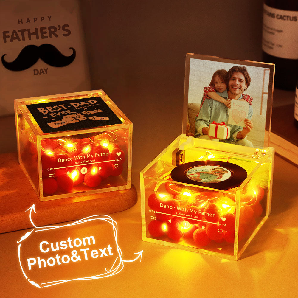 The Best Dad Ever Fist Bump Custom Mini Vinyl Record Player Automatic Music Player Personalized Gifr For Pops On Father's Day