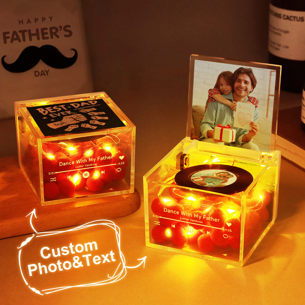 The Best Dad Ever Fist Bump Custom Mini Vinyl Record Player Automatic Music Player Personalized Gifr For Pops On Father's Day