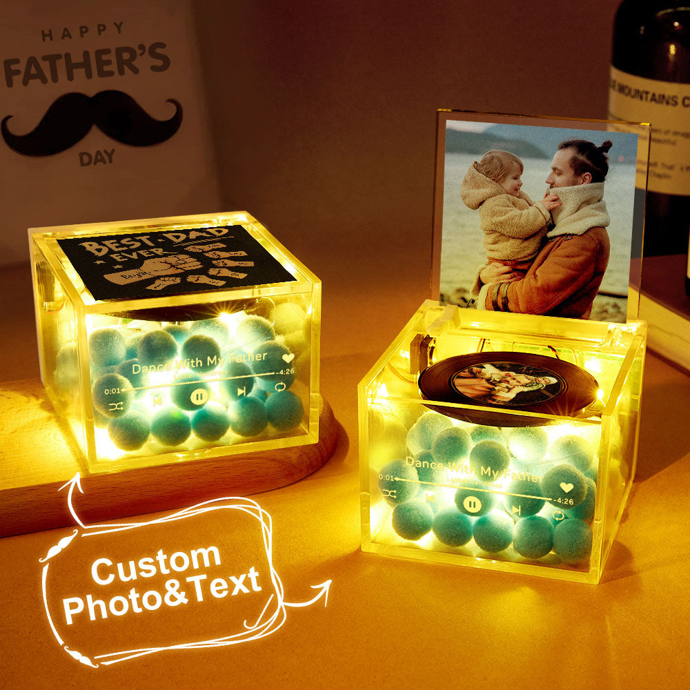 The Best Dad Ever Fist Bump Custom Mini Vinyl Record Player Automatic Music Player Personalized Gifr For Pops On Father's Day