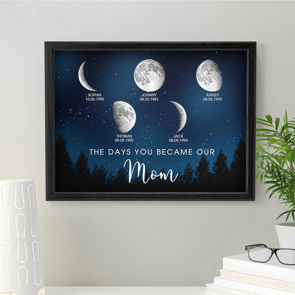 Personalized Galaxy Night Custom Birthday Moon Phase The Days You Became Our Mom With Kids Names Ideal Gifts for Mother's Day Gifts!