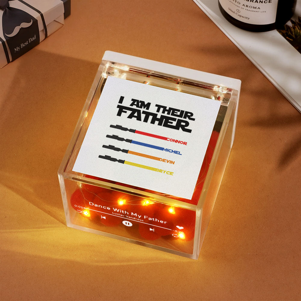 Personalized Light Saber Mini Vinyl Record Player I Am Their Father Acrylic Custom Automatic Music Player Gift for Dad On Father's Day