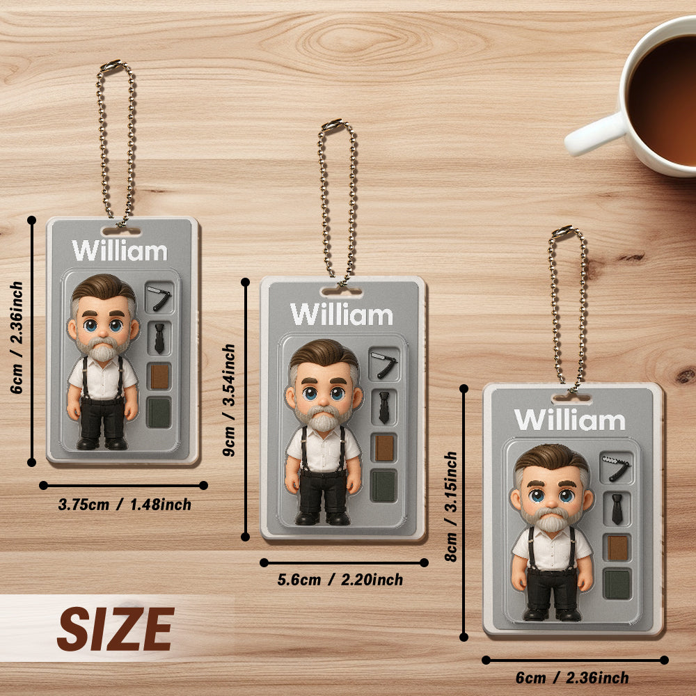 3D Effect Action Figure Pack Packaging Toy Box Style Art Gift Personalized Acrylic Car Hanger Gift for Dad Father's Day Gift