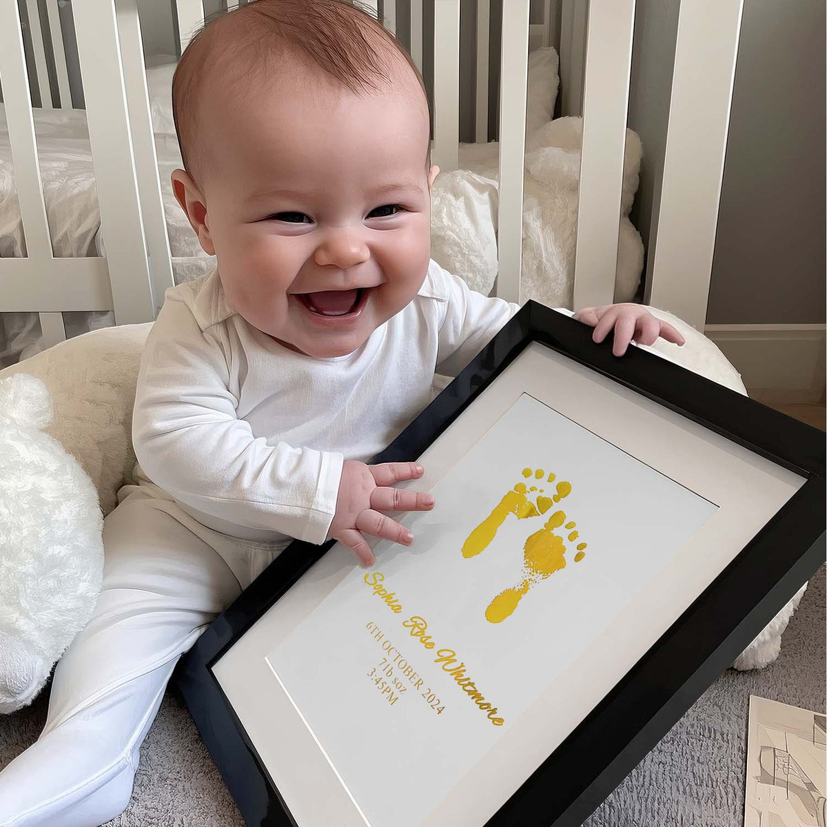 Personalised Foiled Baby Hand & Footprint Artwork A Good Gift