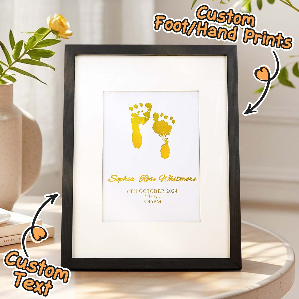 Personalised Foiled Baby Hand & Footprint Artwork A Good Gift