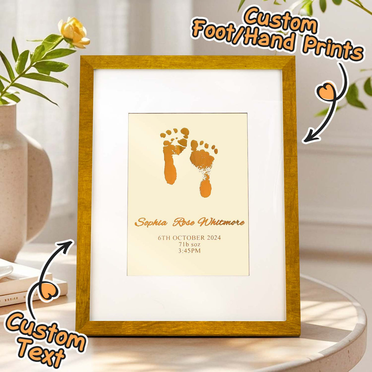 Personalised Foiled Baby Hand & Footprint Artwork A Good Gift