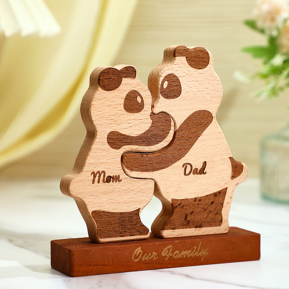 Custom Names Wooden Pandas Family Block Puzzle Home Decor Gifts