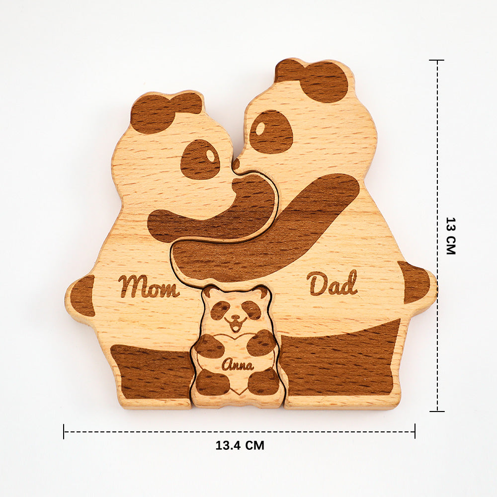 Custom Names Wooden Pandas Family Block Puzzle Home Decor Gifts