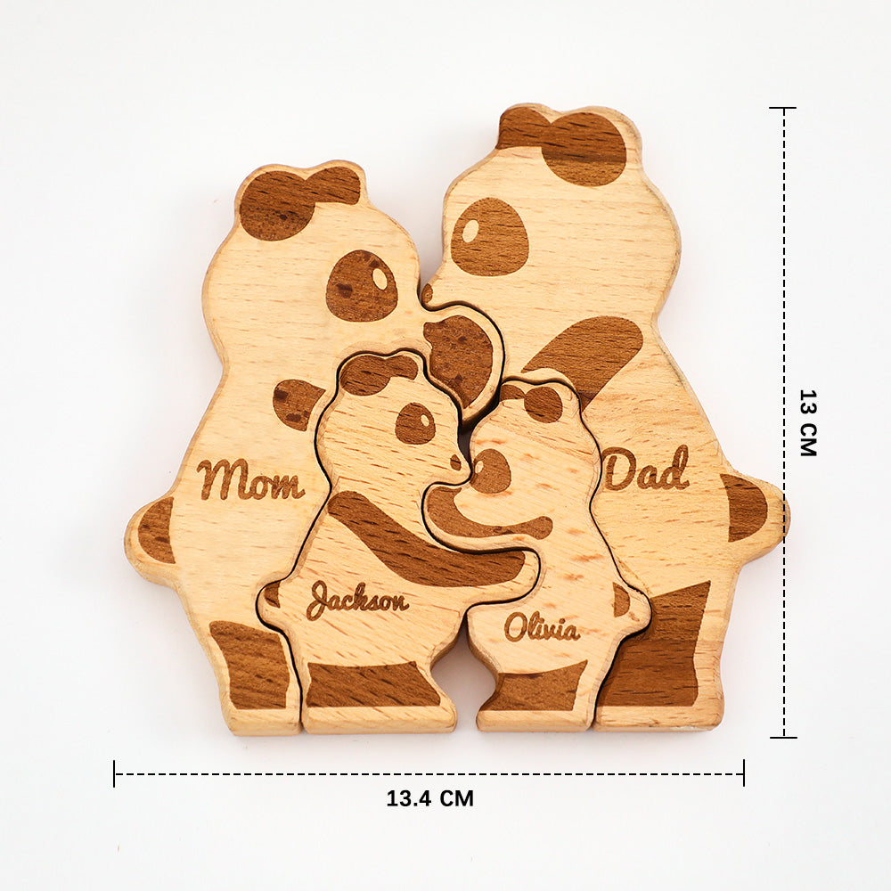 Custom Names Wooden Pandas Family Block Puzzle Home Decor Gifts