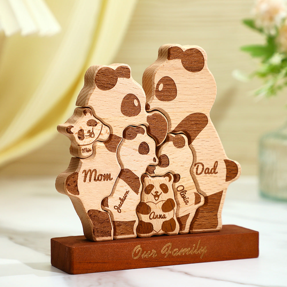 Custom Names Wooden Pandas Family Block Puzzle Home Decor Gifts