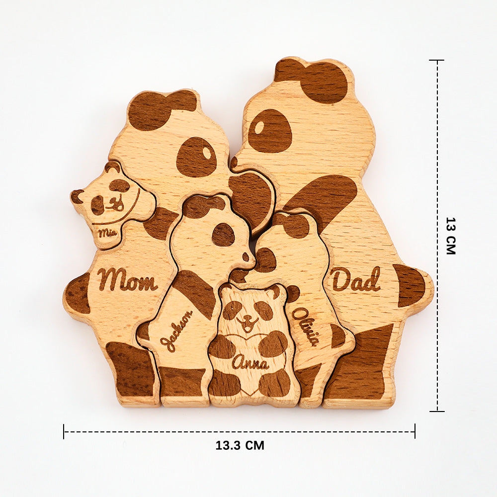 Custom Names Wooden Pandas Family Block Puzzle Home Decor Gifts